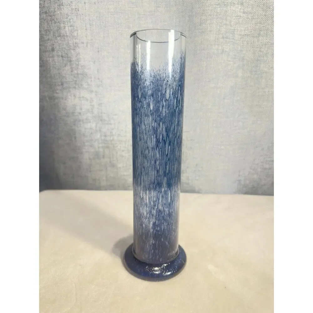 Vtg. MCM Blue Controlled Bubble Art Glass Cylinder Vase 10